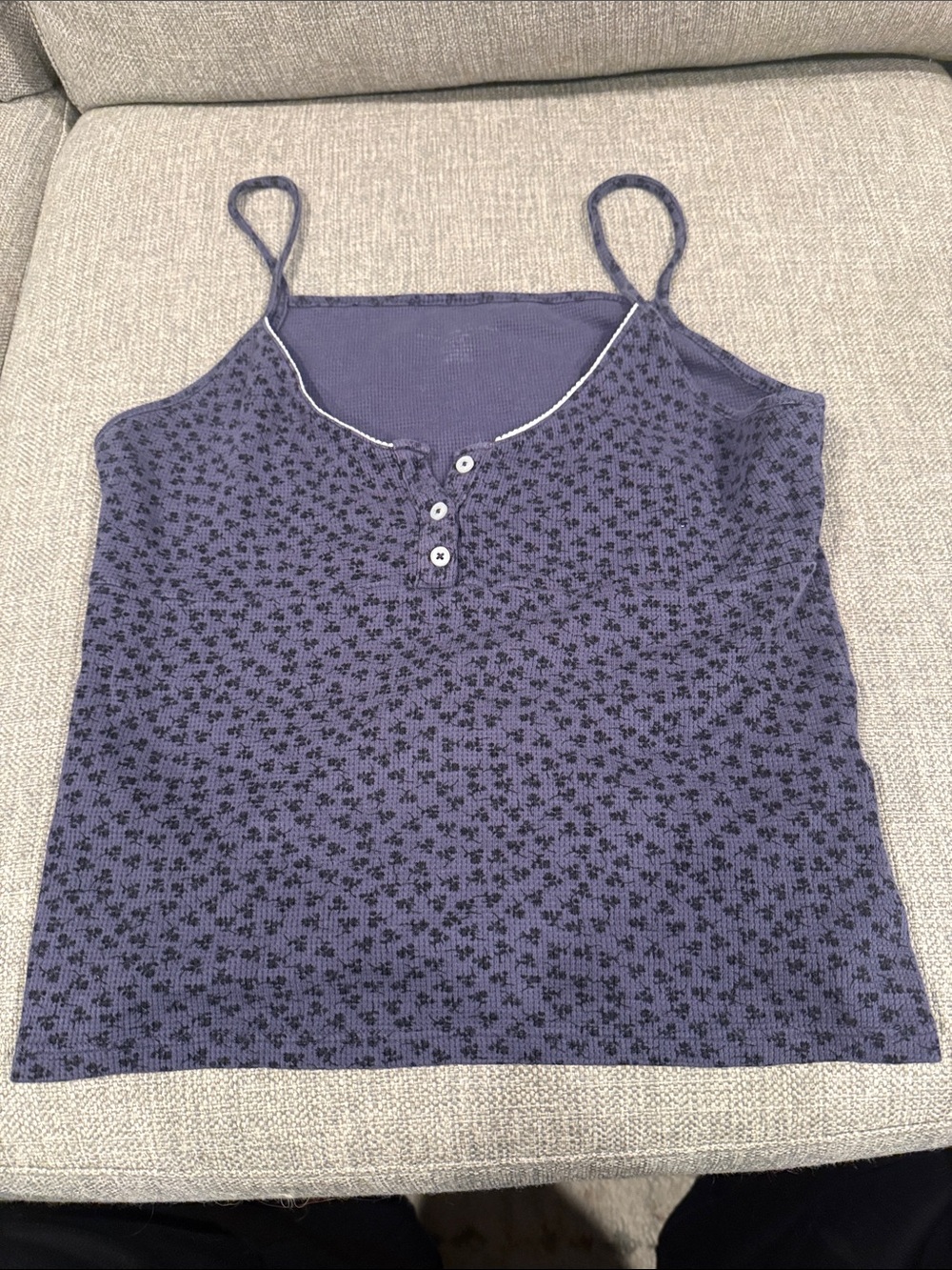 Brandy Melville blue Floral Henley Cami Tank